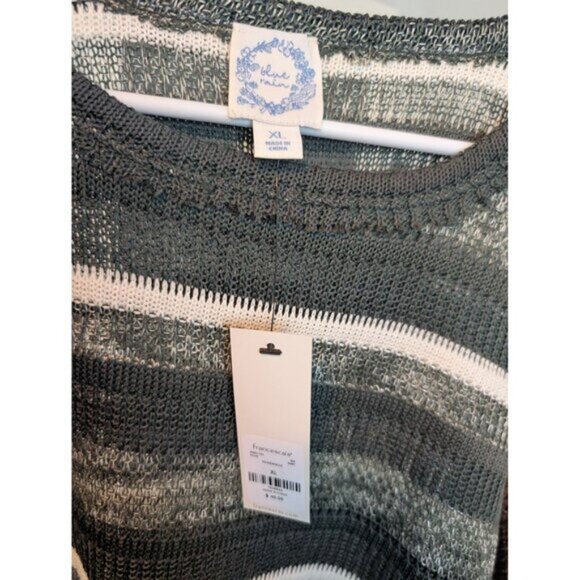 NWT Francesca's Blue Rain Green and White Parris Stripe Dolman Top - XL - Picture 10 of 11